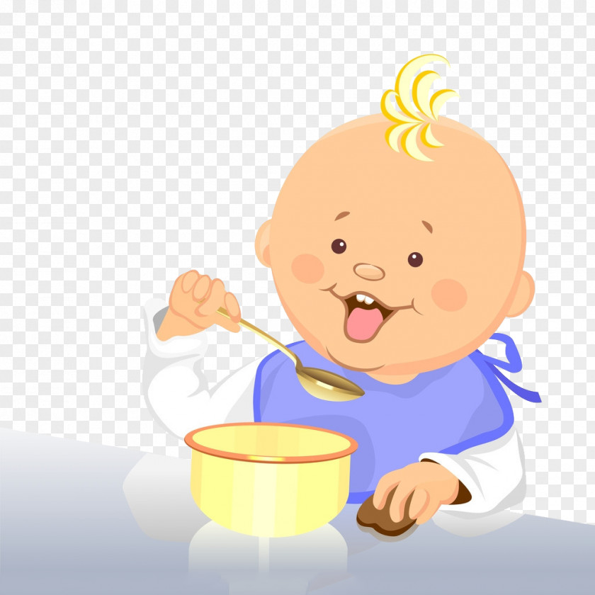 Holding A Spoon To Eat Baby Eating Infant Cartoon Clip Art PNG