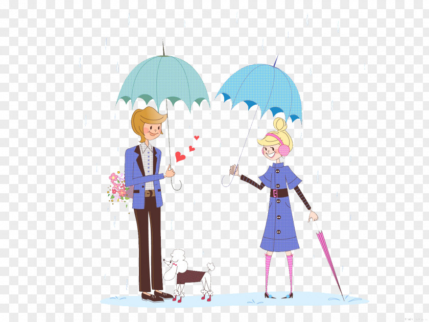 Umbrella Couple Cartoon Stroke Rain Illustration PNG