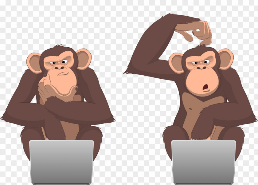 Little Monkey Playing Computer Clip Art PNG