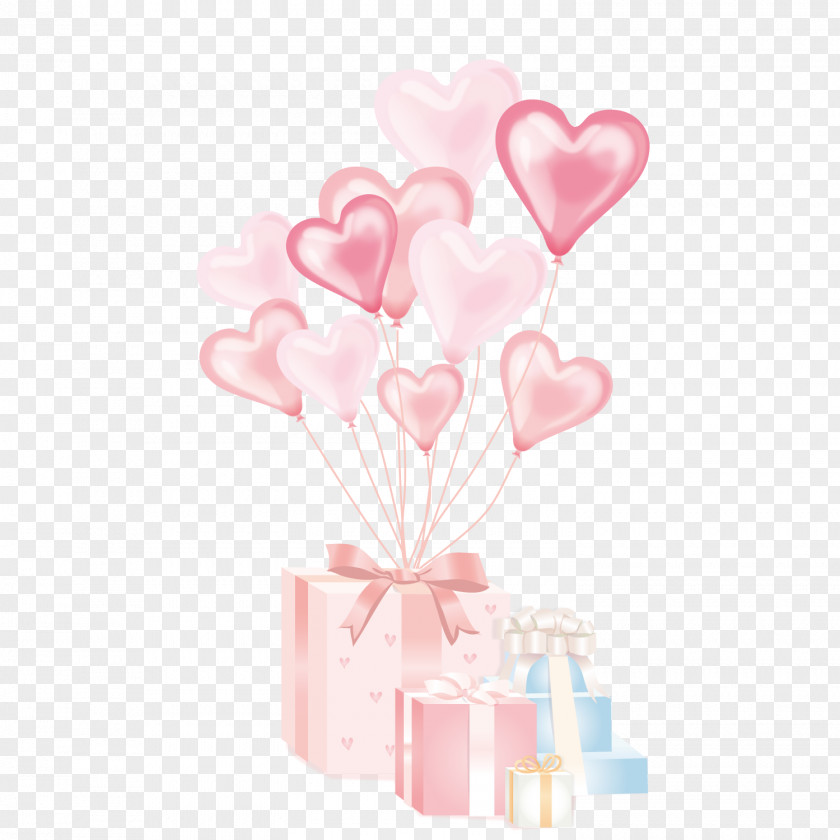 A Gift Box With Heart Shaped Balloon Birthday Clip Art PNG