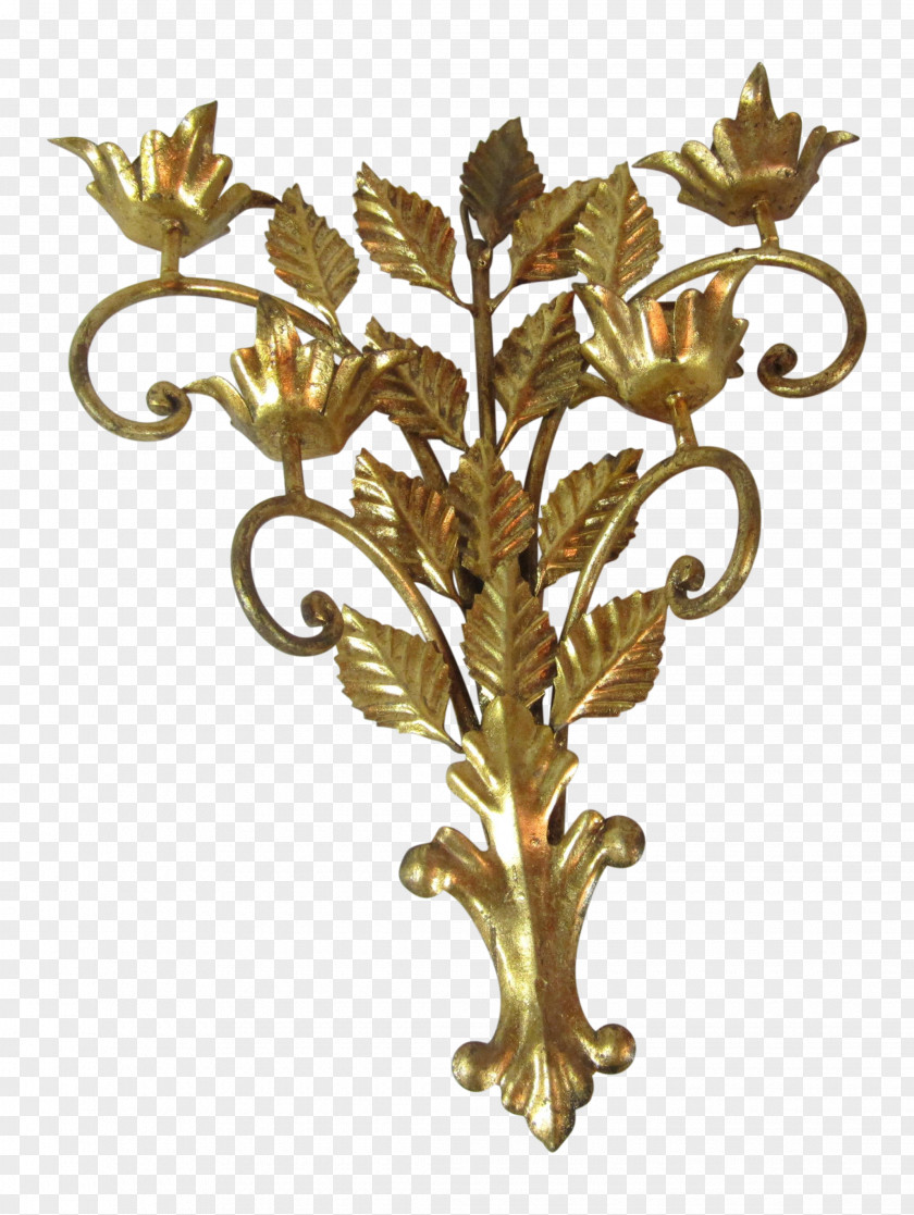 Brass Gold Leaf Sconce Candlestick PNG