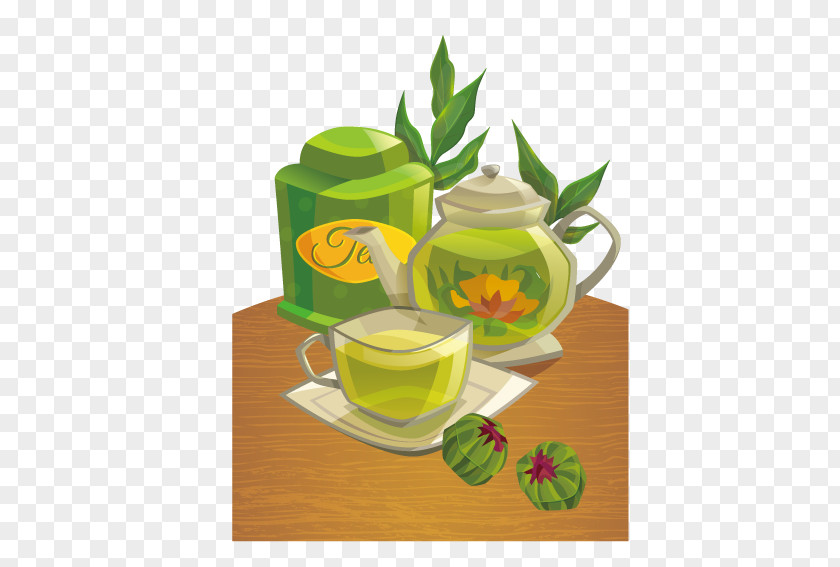 Cartoon Tea Green Flowering Teacup PNG