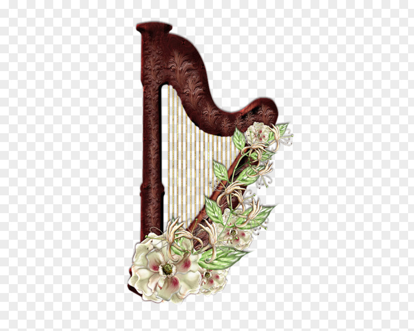 Luxury Palace Retro Flower Harp Musical Instrument PNG