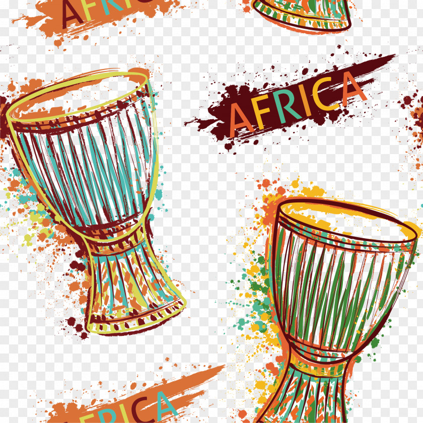 Drum Djembe Music Of Africa Musical Instrument PNG of instrument, art drums, orange, yellow, and green percussion instrument illustration clipart PNG