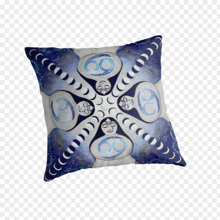 Cancer Astrology Throw Pillows Cushion Cobalt Blue PNG