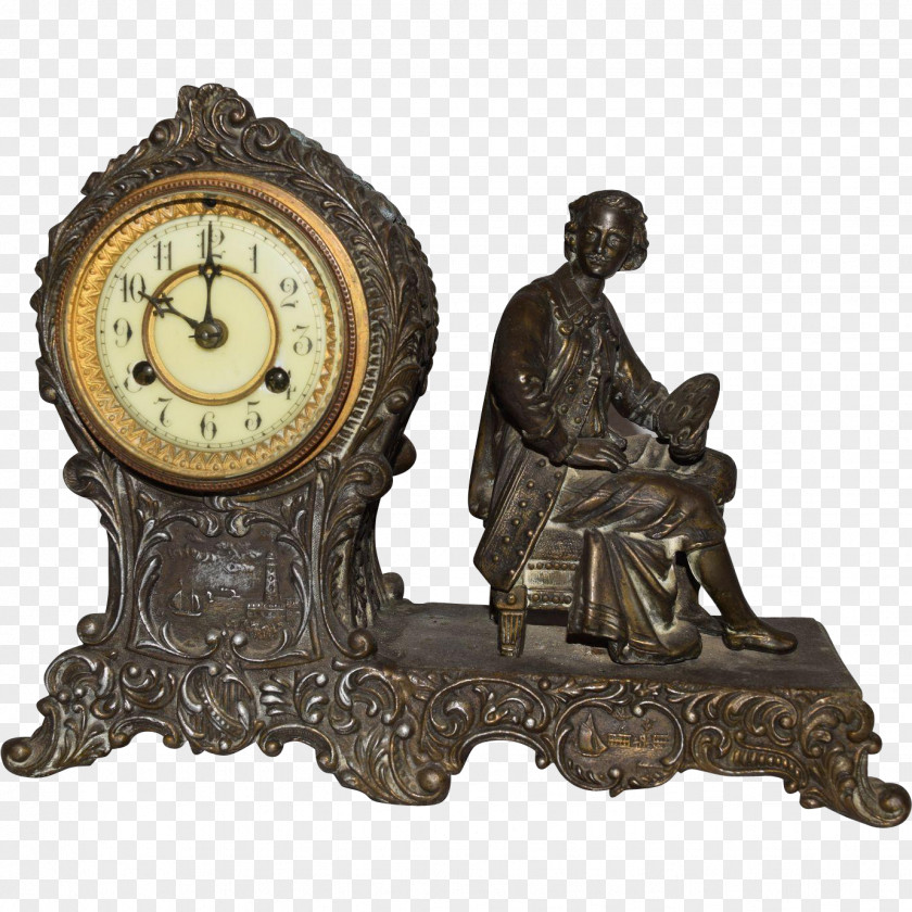 Antique Bronze Statue Clock PNG