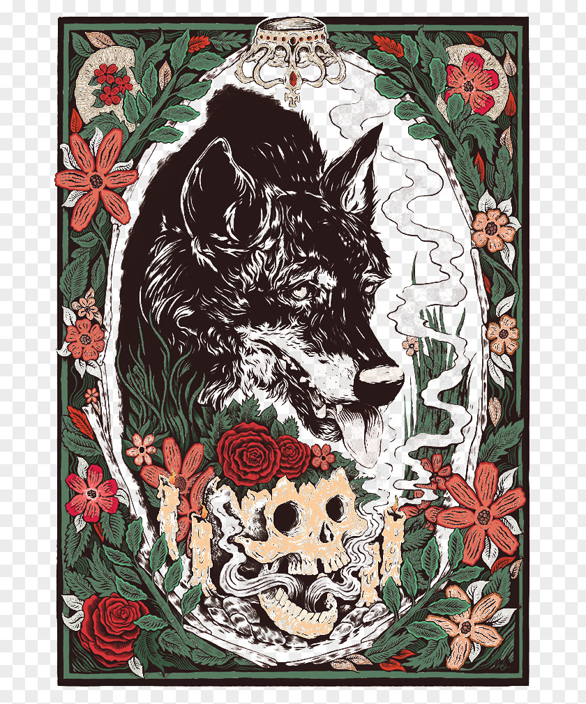 Creative Floral Borders And Shading Wolf Flower Creativity Illustration PNG