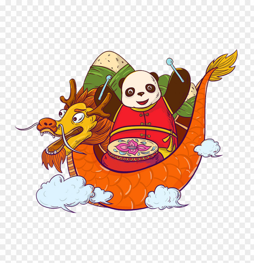 Cartoon Panda Drums Drum Dragon Boat PNG