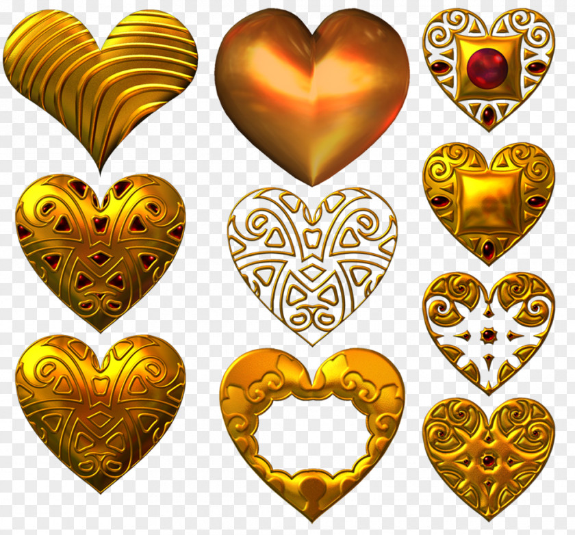 Golden Heart Metal Clip Art PNG