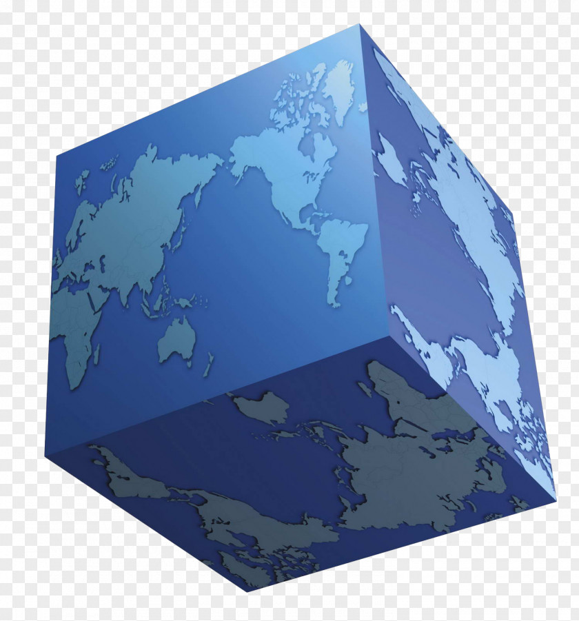 Blue 3d Cube Dimensional World Map Earth Square Rectangle PNG