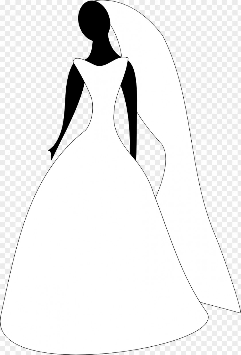 Silhouette Gown Line Art White Clip PNG