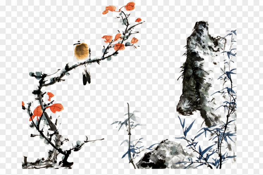 Floral Elements,Chinese Style China Qingming Festival Chinese Course Ink Wash Painting PNG