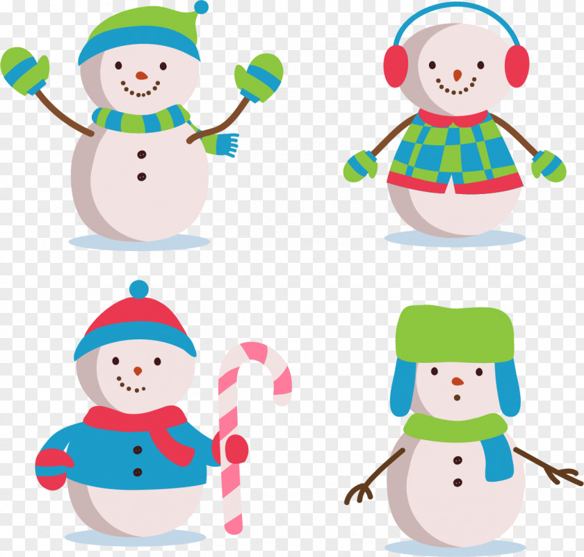 Four Creative Cute Winter Snowman Clip Art PNG