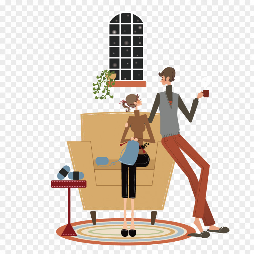 Knitting Woman To Her Boyfriend Drawing Illustration PNG