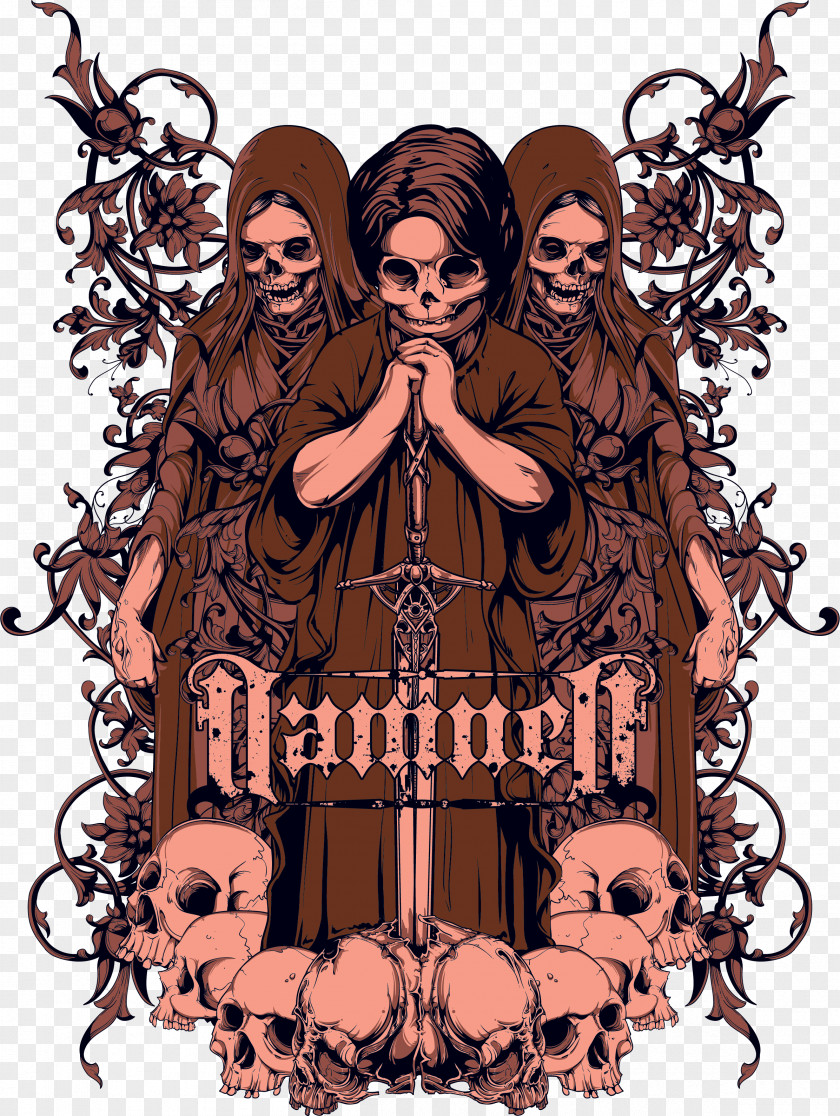 Praying Skeleton Figures T-shirt Adobe Illustrator Icon PNG