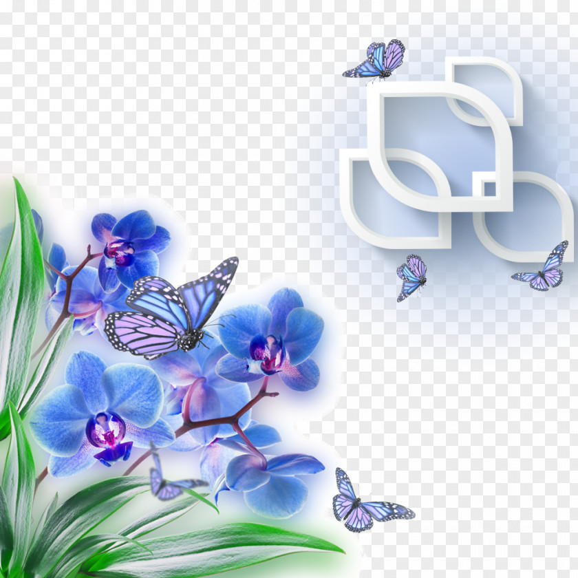 Blue Butterfly Orchid Decoration Mothers Day Wish Greeting Card Wallpaper PNG
