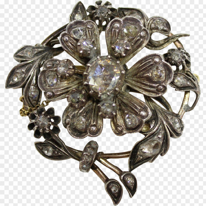 Brooch Jewellery Silver Diamond Antique PNG