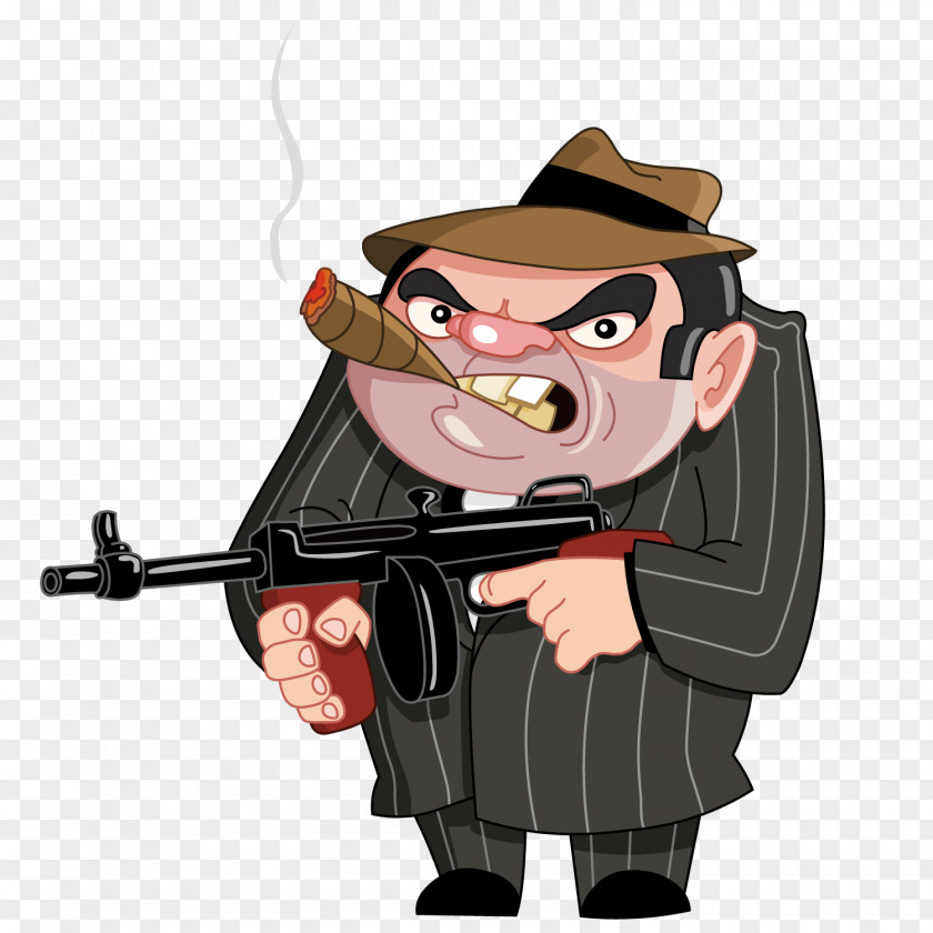 The Fat Man Holding Machine Gun Gangster Cartoon Stock Photography Illustration PNG