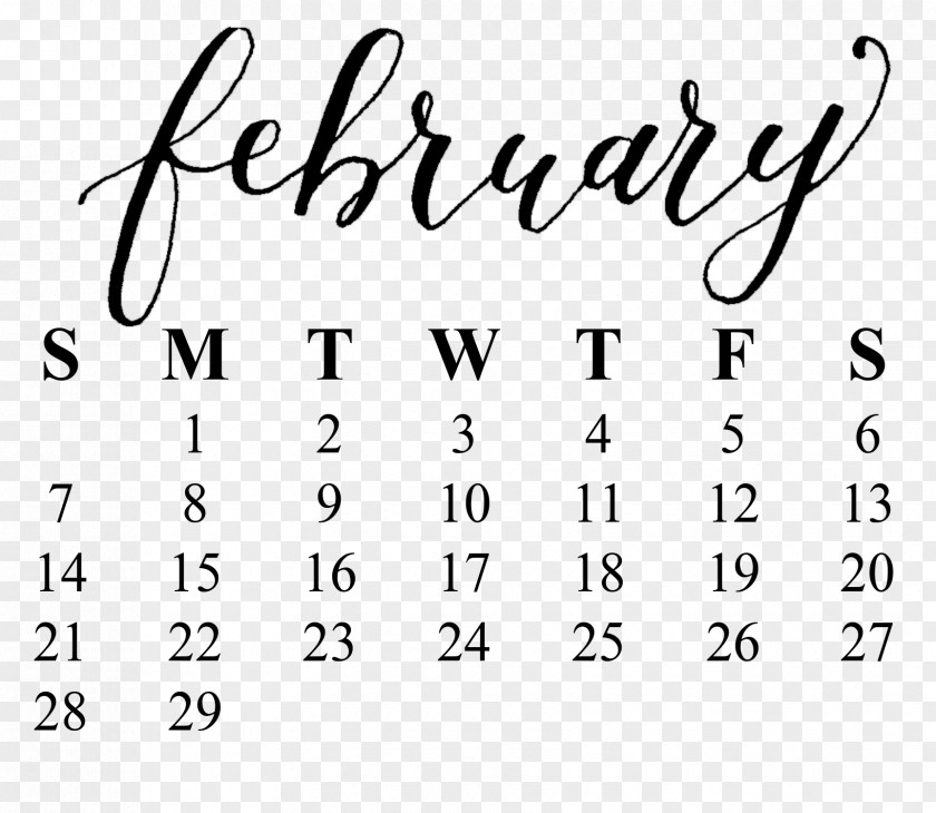 12 February Handwriting Calligraphy Calendar PNG