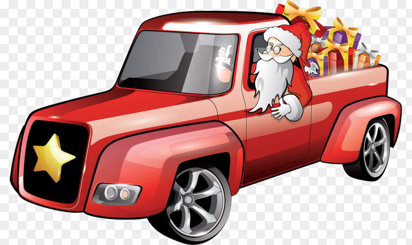 Santa Claus Car Christmas Illustration PNG