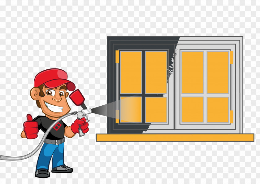Door Construction Worker Painting Cartoon PNG