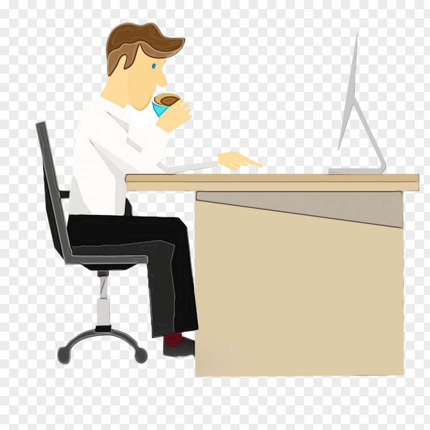 Desk Sitting Cartoon Chair Angle PNG