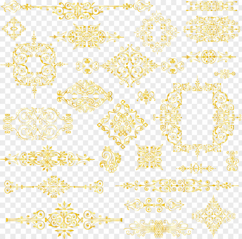 Golden Flower Frame Pattern Material Yellow PNG