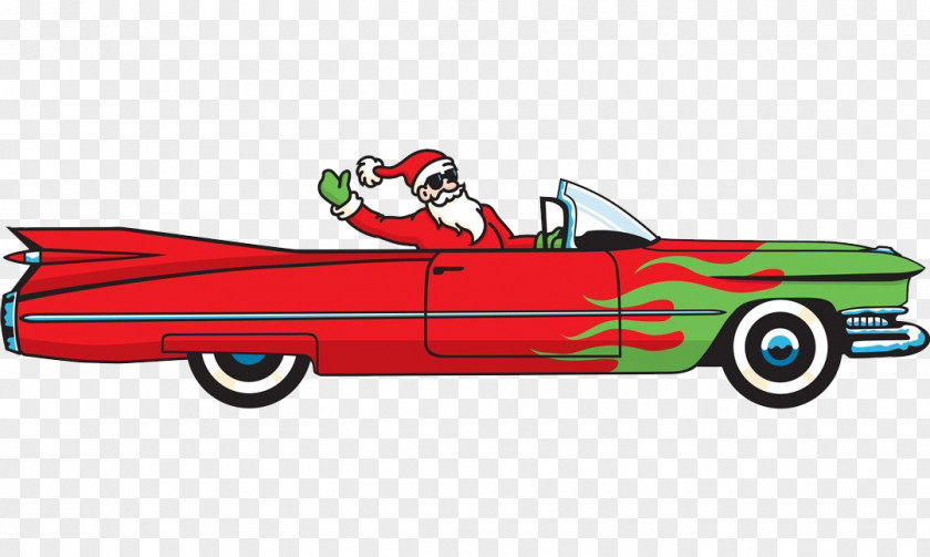 Santa Claus Opens A Long Car Illustration PNG
