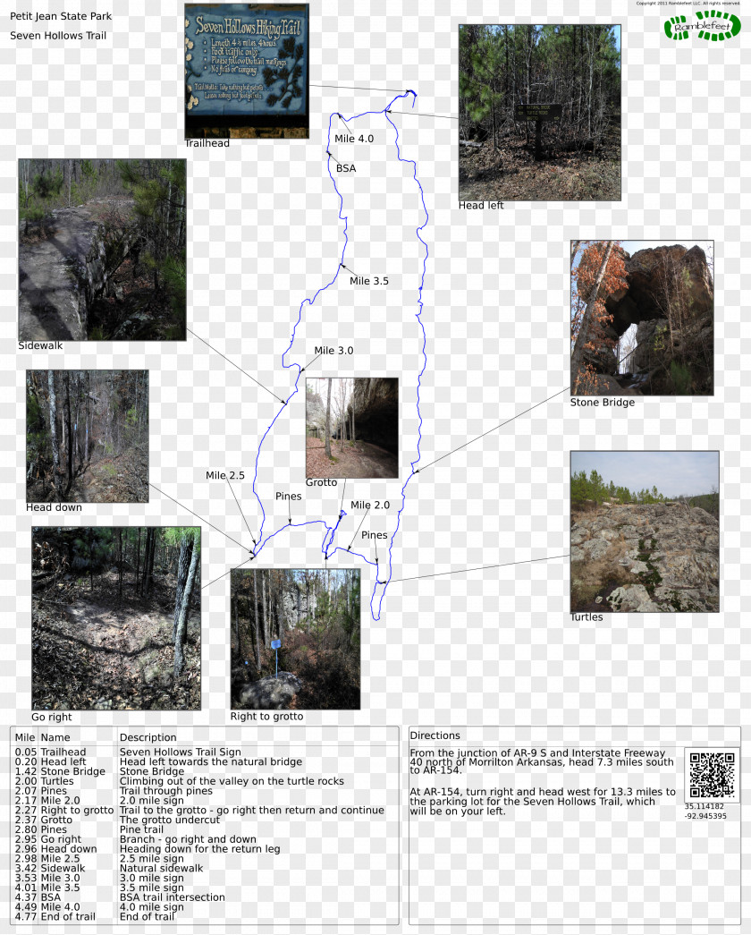 Park Trail Seven Hollows Trailhead Cedar Falls Township Map Petit Jean Mountain Road PNG