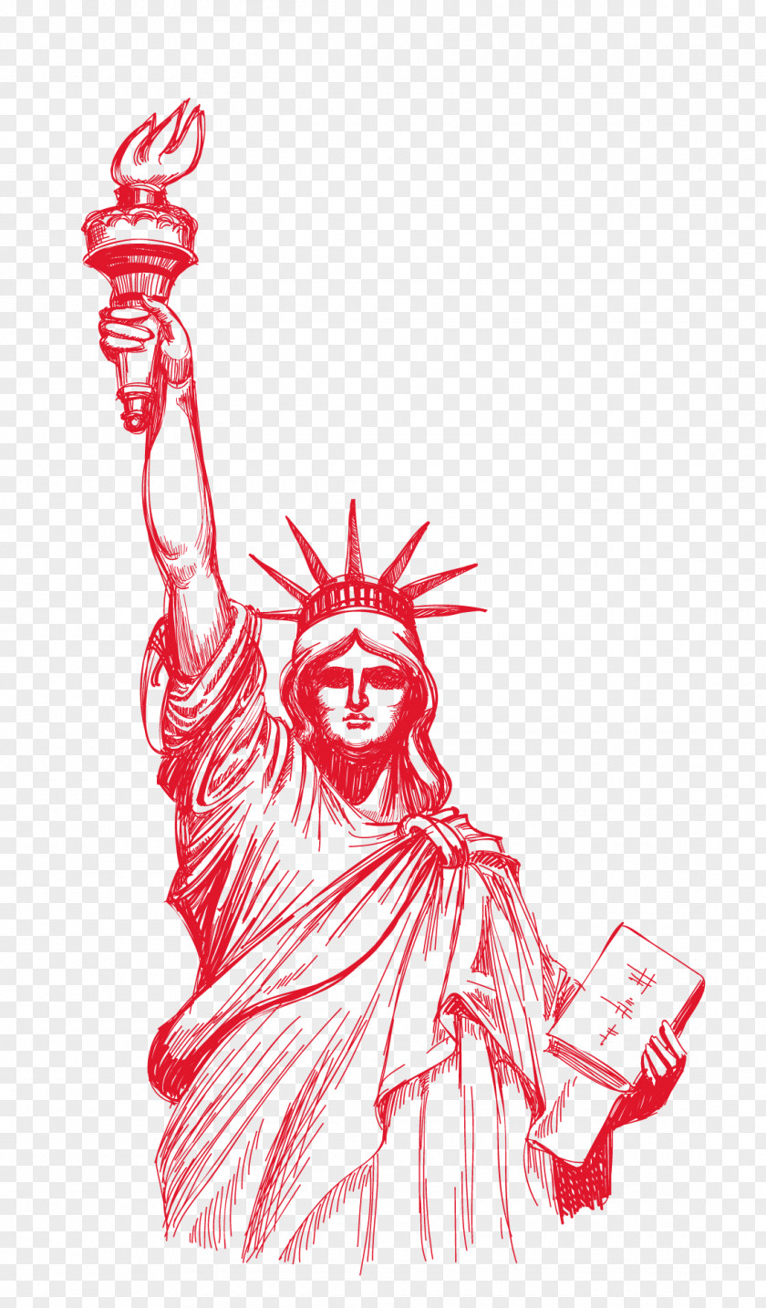 Hand Painted Red Free Goddess Statue Of Liberty Eiffel Tower PNG