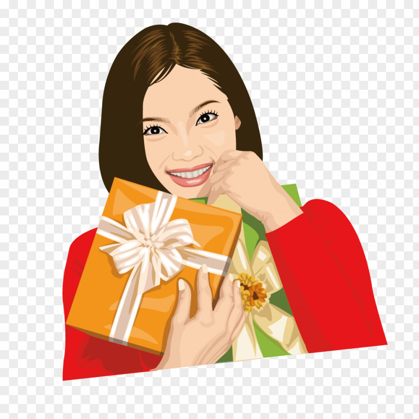 The Woman In Red Holding Gift Euclidean Vector PNG