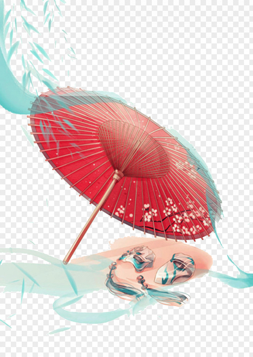 Artistic Hand-painted Red Umbrella China Female Head Painting Drawing Chinese Art PNG