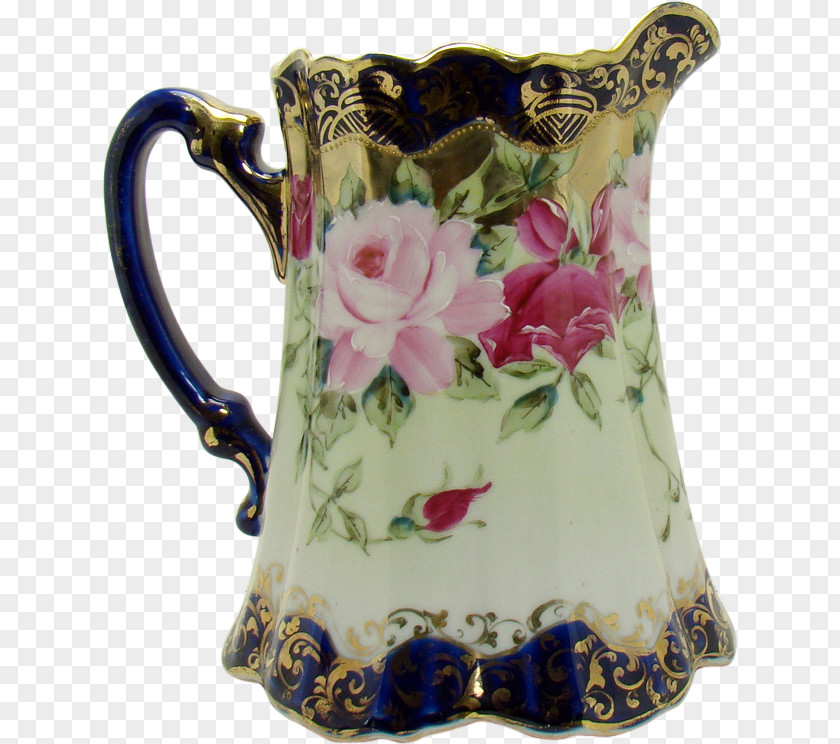 Milk Flower Pitcher Porcelain Ceramic Vase Antique PNG