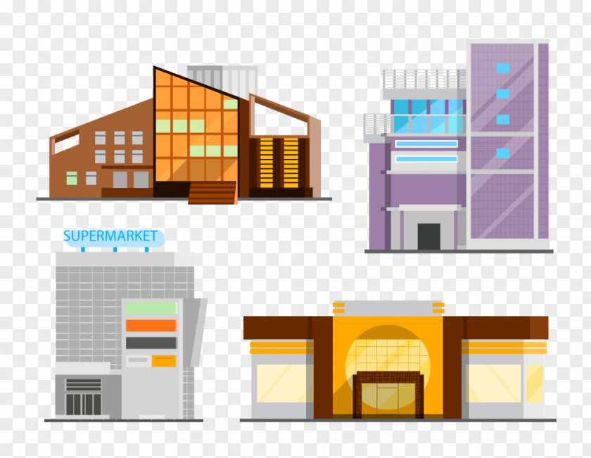 Vector Variety Of High-rise Buildings Building Shopping Centre Illustration PNG