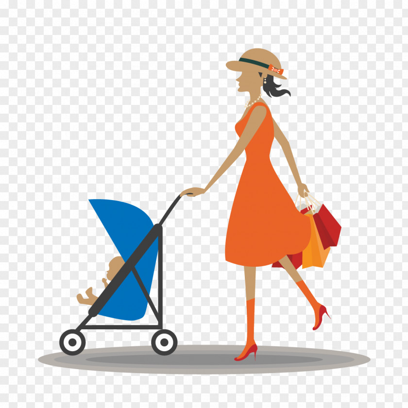 Vector Woman Pushing A Stroller Drawing Infant PNG