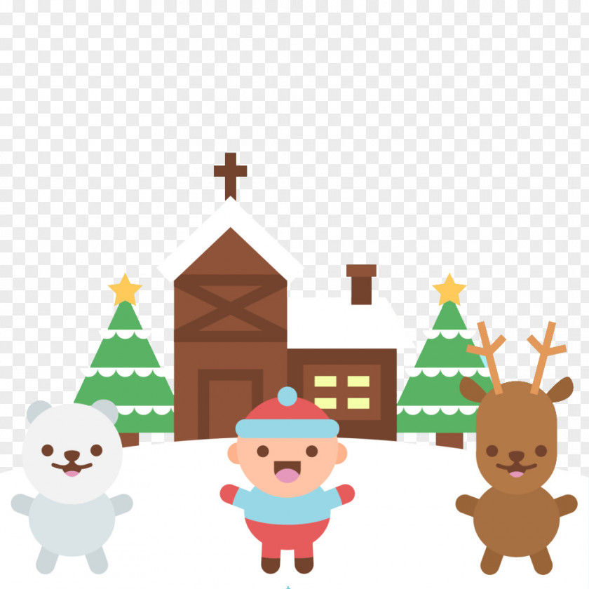 Winter Snow Building With Animals Download PNG