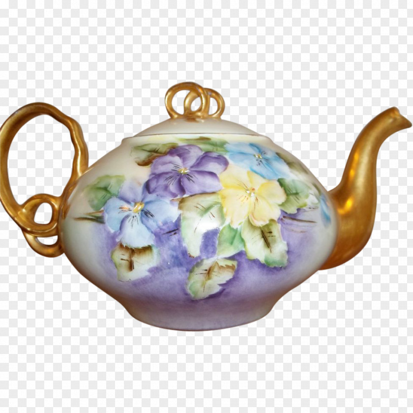 Retro Hand Painted Tableware Ceramic Teapot Lilac Lavender PNG