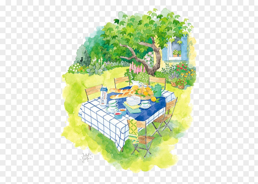 Hand-painted Outdoor Dining Table Illustration PNG