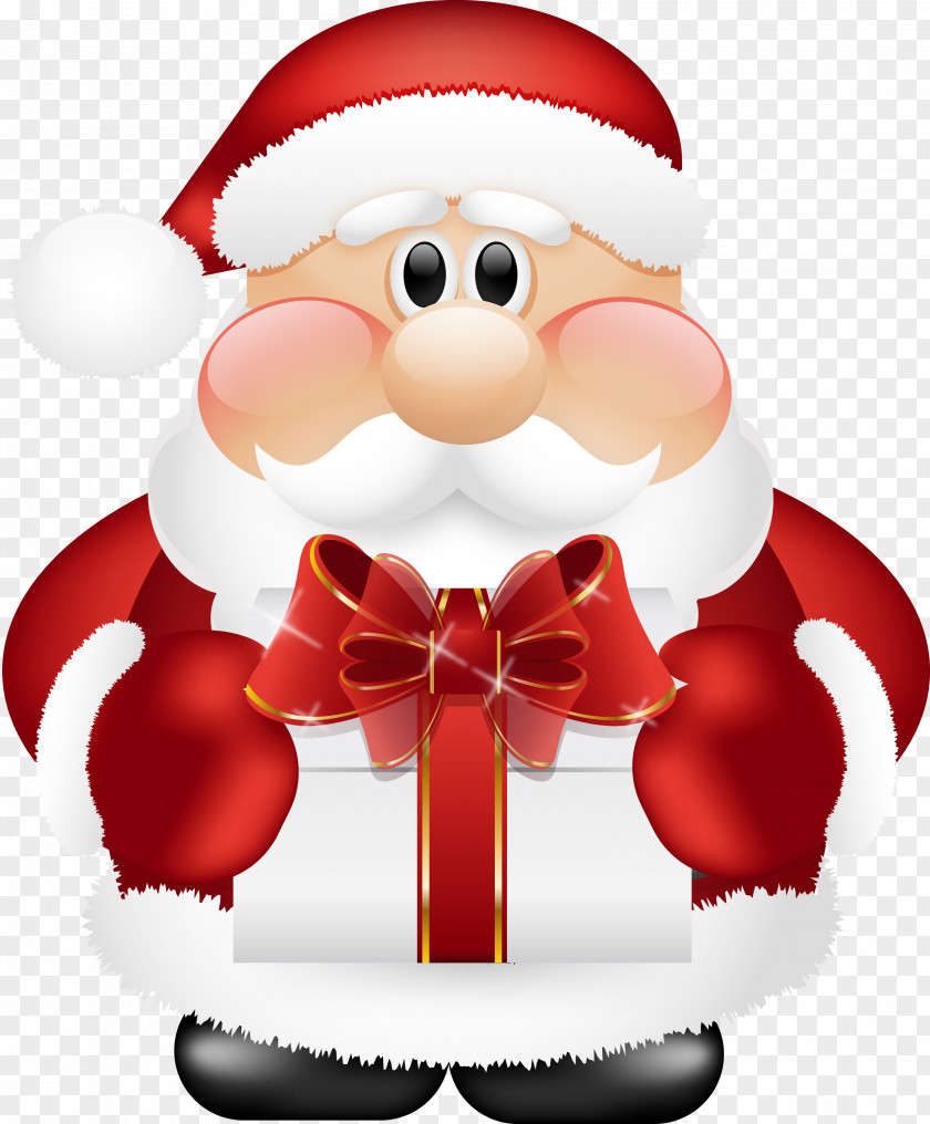 Cute Santa Claus With Gift Clipart Suit Christmas PNG