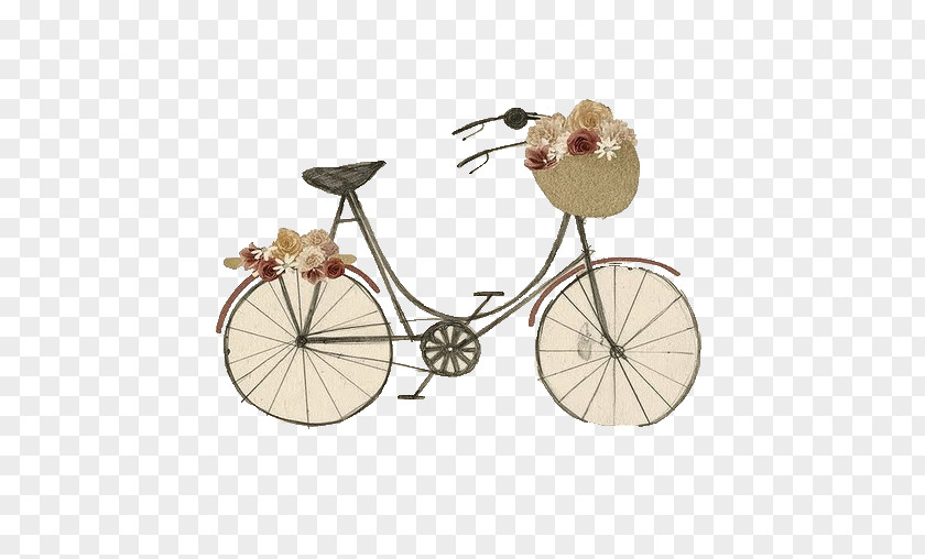 Filled With Flowers Bike Bicycle Drawing Vintage Clothing Cycling Illustration PNG