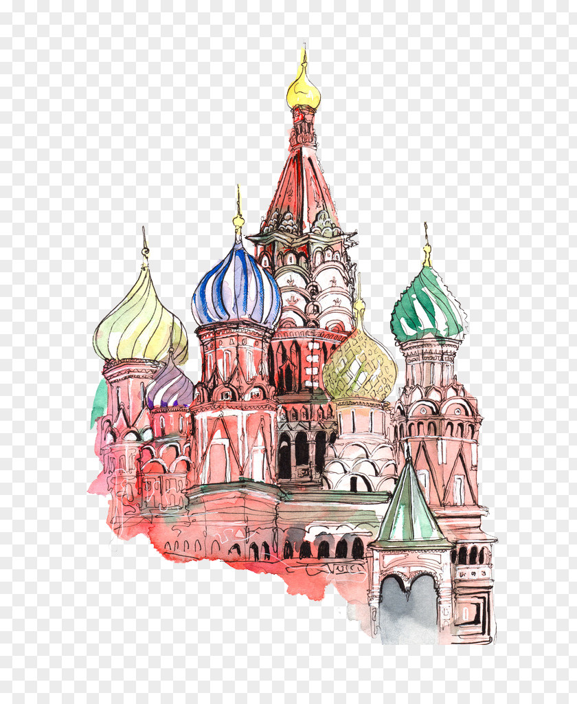 Watercolor Castle Red Square Moscow Paper T-shirt Sticker PNG