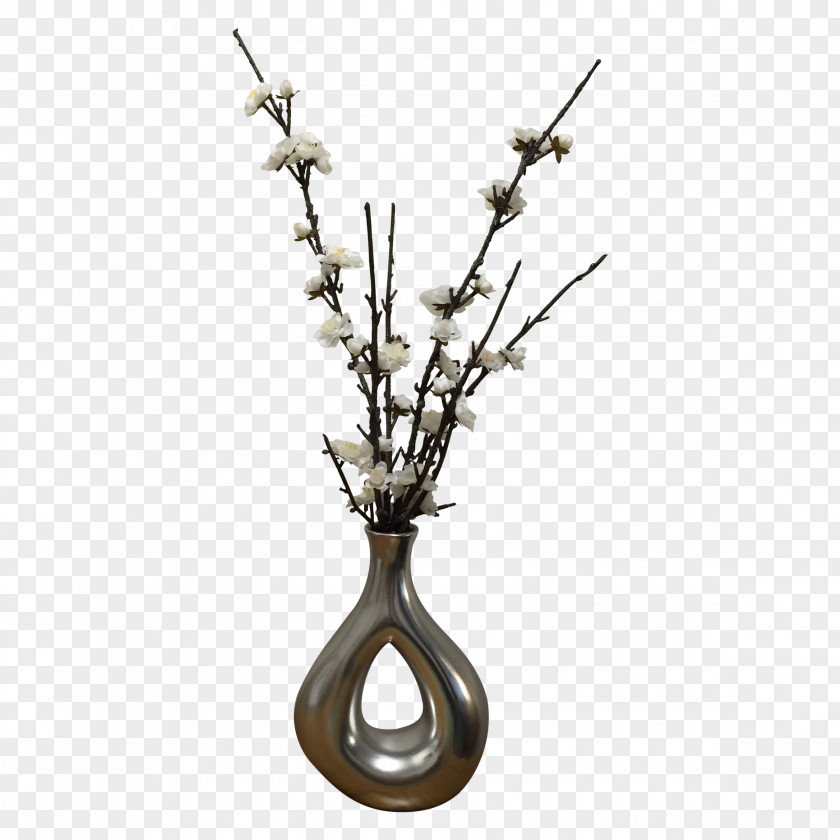 Japanese Style Vase Flower Silver Metal Plant Stem PNG