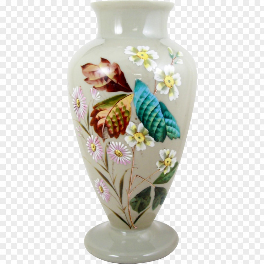 Hand Painted Flowers Vase Opaline Glass Paint Ceramic PNG