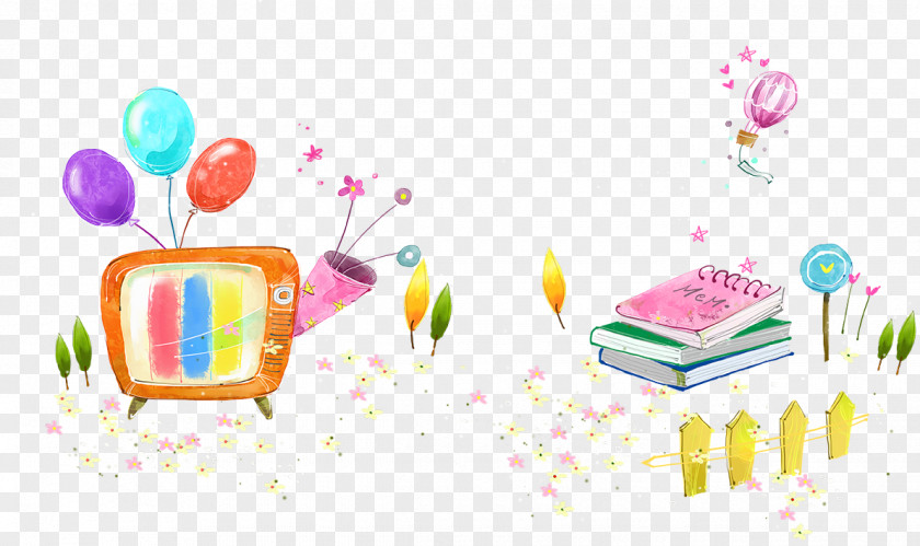 Cartoon TV With Balloons Illustration PNG