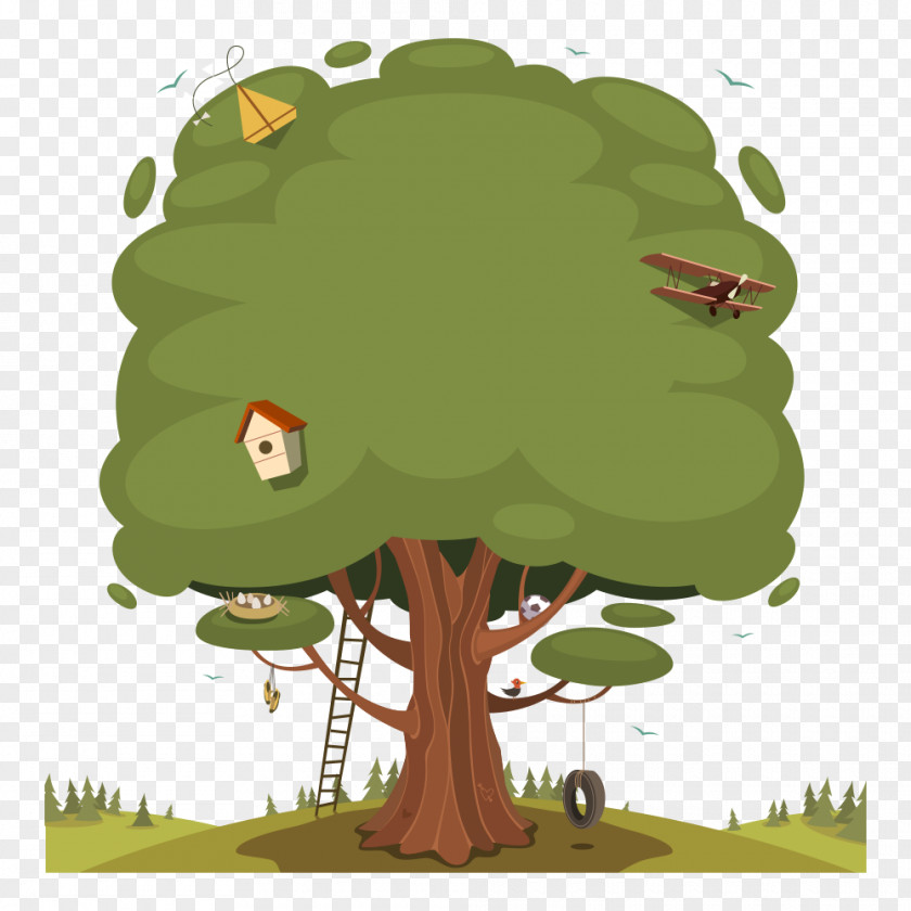 Creative Building Tree Illustration PNG