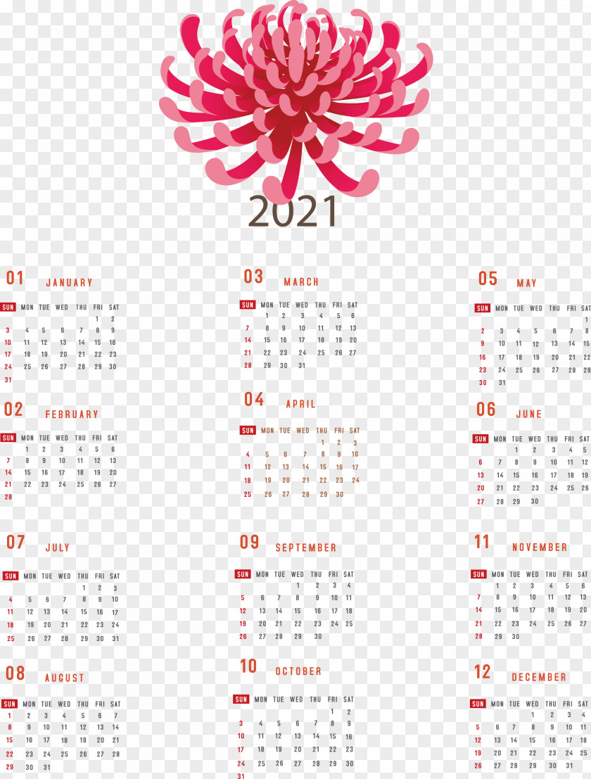 Printable 2021 Yearly Calendar PNG