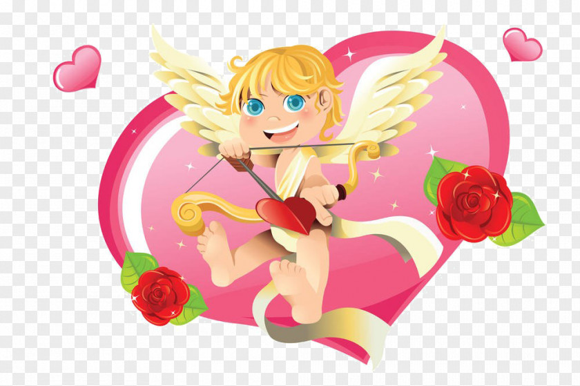 Cartoon Angel Flower Cupid And Psyche Heart Valentines Day Clip Art PNG