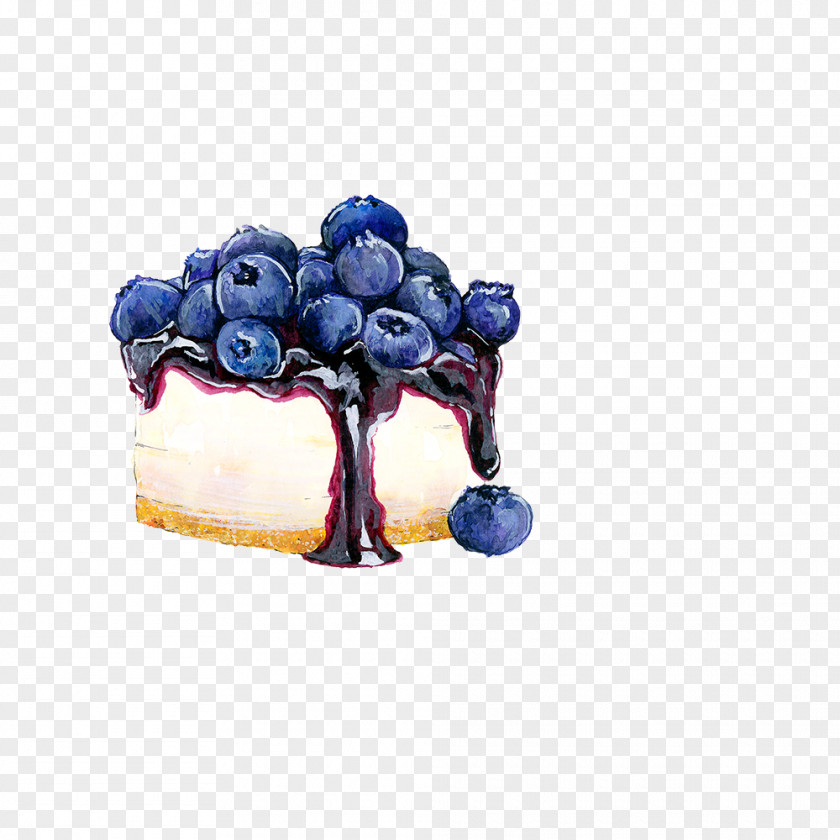 Hand-painted Cartoon Blueberry Cake Tea Party Watercolor Painting PNG