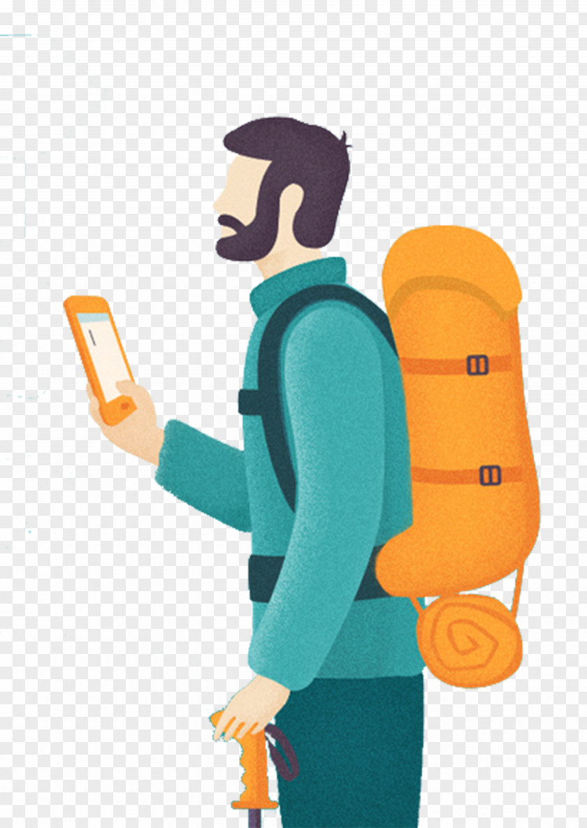 Holding A Cell Phone Free Backpackers Pull Element Backpacking Travel Illustration PNG