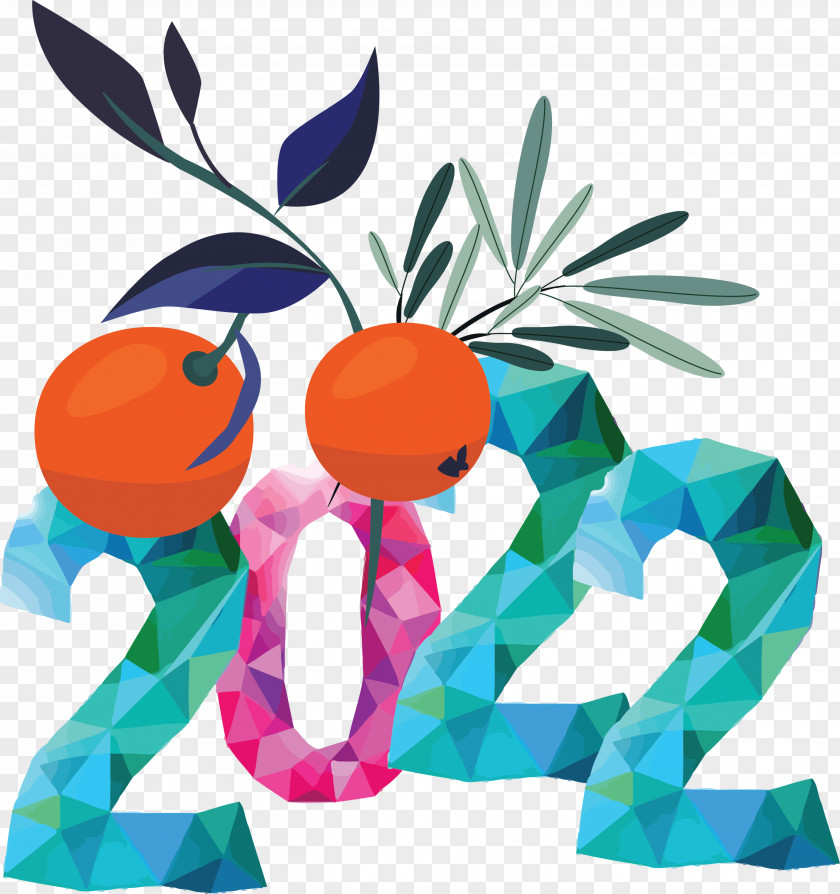 Happy New Year 2022 Text Flower Sign PNG